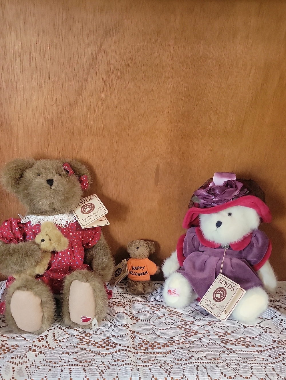 Boyds Bear Set - Brown and White Bears with Pink, Purple And Orange Outfits
